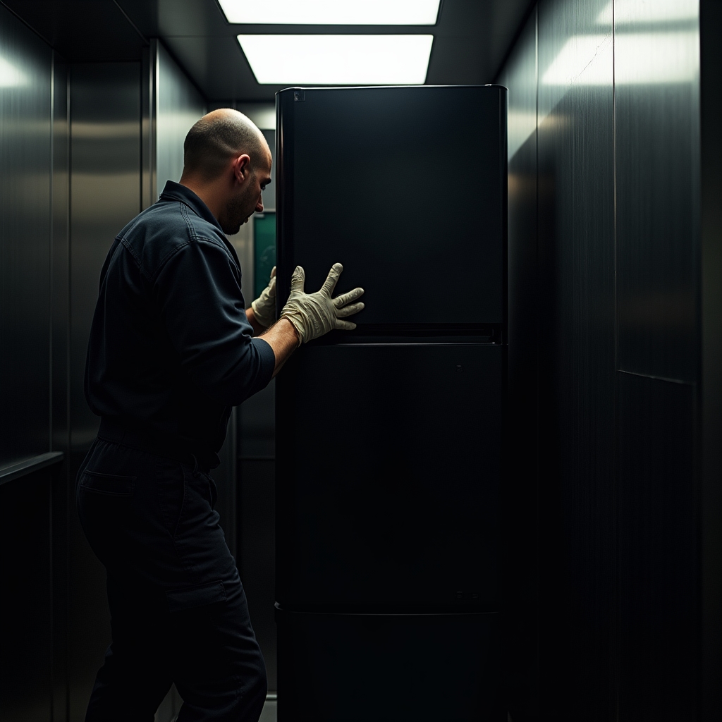 Frigider transportat la bloc cu lift